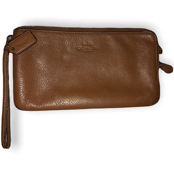 Authentic Coach Double Zip Wristlet • buttery soft leather -cognac color